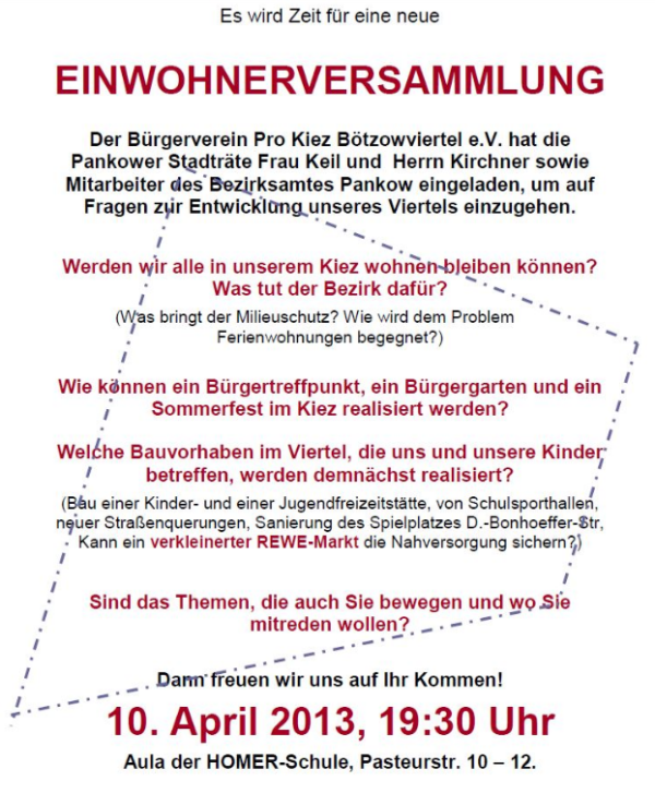 Einwohnerversammlung im Bötzowviertel am 10.April 2013