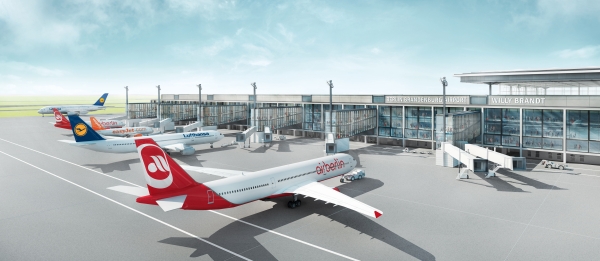 BER Vorfeld als Simulation : Foto: gmp Architekten, JSK International, Björn Rolle, Flughafen Berlin Brandenburg BER Vorfeld als Simulation :