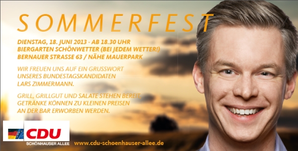 Sommerfest der CDU Schönhauser Allee - 18. Juni 2013 ab 18:30 Uhr