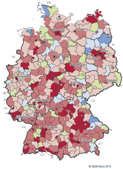 Mietpreisanstieg 2011 bis 2012 - Quelle: BBSR Bonn 2013