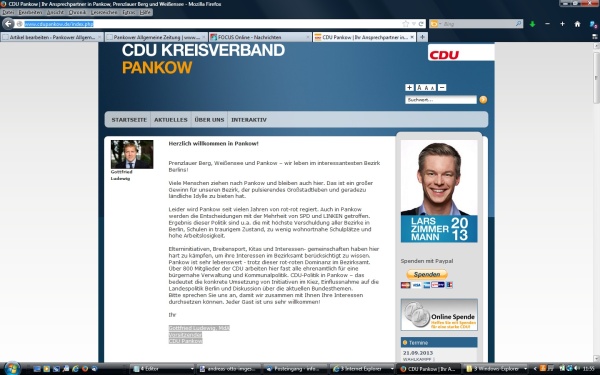 Verkleinerter Screenshot der Startseite der CDU-Pankow vom 21.9.2013