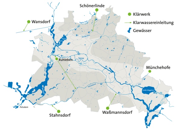 Sechs Klärwerke für die Abwasserentsorgung Berlins