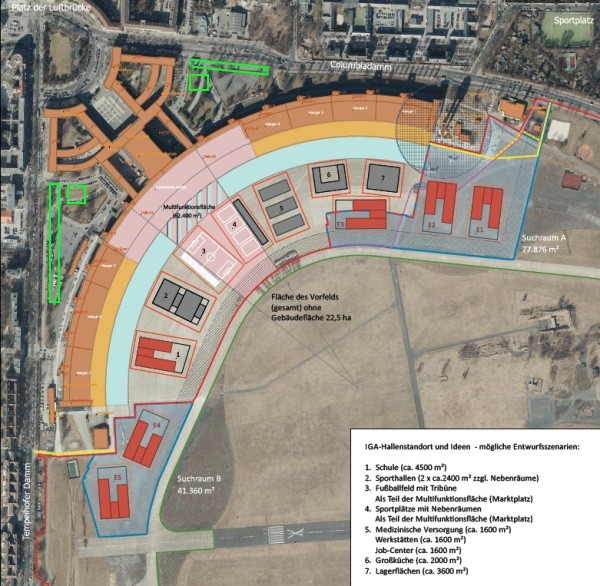 Entwurf der Gesamtkonzeption Notunterkunft ehemaliger Flughafen Tempelhof (Var 1) - Visualisierung SenStadtUm