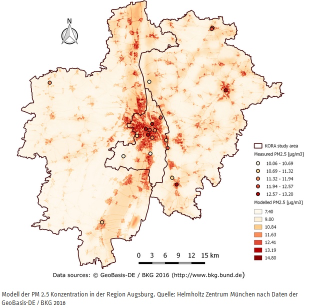 Modell der PM 2.5 Konzentration in der Region Augsburg